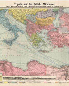 ITALO-TURKISH WAR (1911-2): Karte von Tripolis und dem östlichen Mittelmeer, dem Schauplatz des italienisch-türkischen Konfliktes.