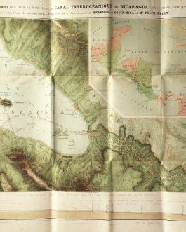 NICARAGUA INTEROCEANIC CANAL – BOOK with LARGE MAP: Carte d’Étude pour le Tracé et le Profil du Canal de Nicaragua par Thomé de Gamond, Ingénieur Civil, Précédée de Documents Publiées sur cette Question par M. Félix Belly.